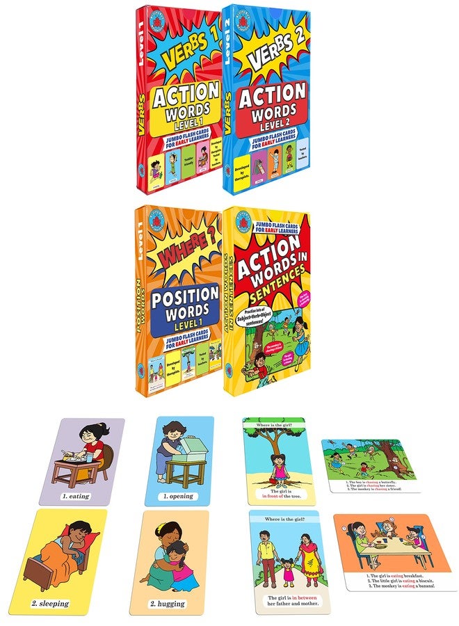 Brainy Bug Resources 120 Flashcards with App-Enabled Audio Feature | 60 Action Words, 30 Position Words, 30 Speak in Sentences | Audio in Hindi, English, Punjabi, Tamil, Kannada, Telugu - Image 1
